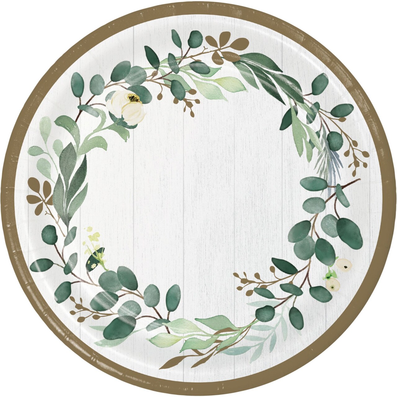 Party Central Disposable Eucalyptus Garland Paper Party Banquet Plates - 9" - Club Pack of 96